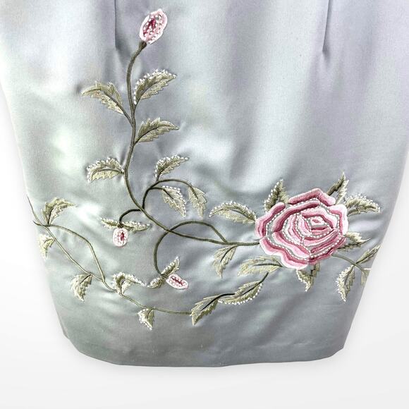 90s MAGGY LONDON Vintage Gray Sleeveless Embroidered Sheath Dress - Picture 4 of 11